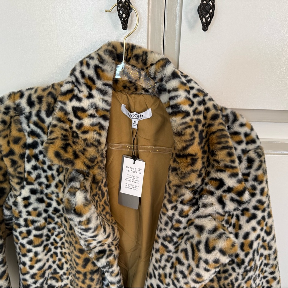 Stoosh Leopard Print Faux Fur Trench Coat in Brown and Black